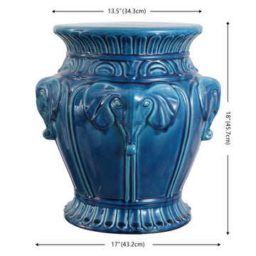 Anita 18" Classic Vintage Ceramic Indoor/Outdoor 4-Elephant Garden Stool